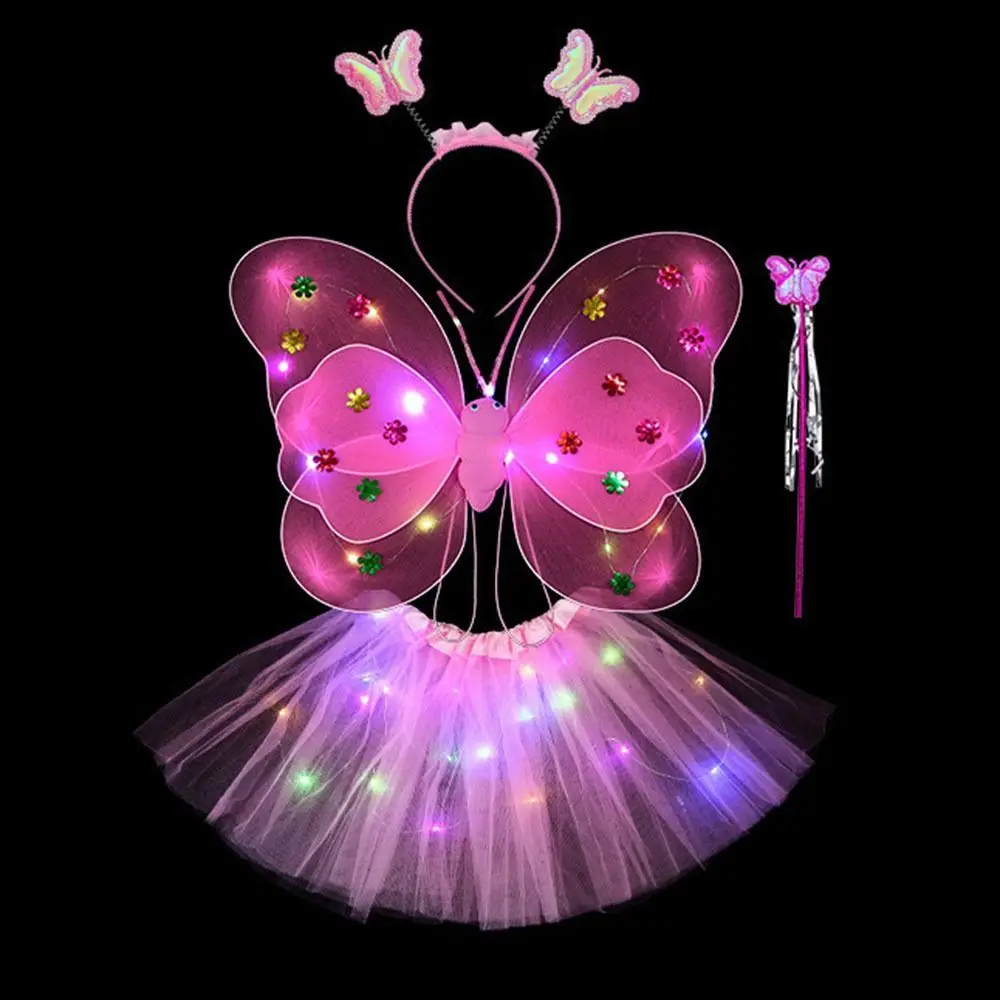 LED Children Costume Props Girls Skirts Angel Luminous Wings Flashing Butterfly Skirt Lights Suit 2-8year Easter Valentines Day