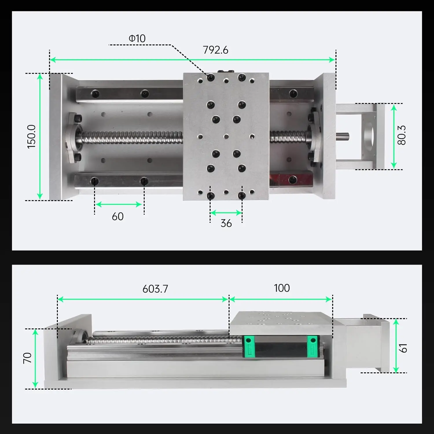 [EU/US FREE VAT] ZBX150 Effective Travel 300-600mm Linear Stage Motion Actuator X/Y/Z Axis Cross Sliding Table 1605 Ballscrew