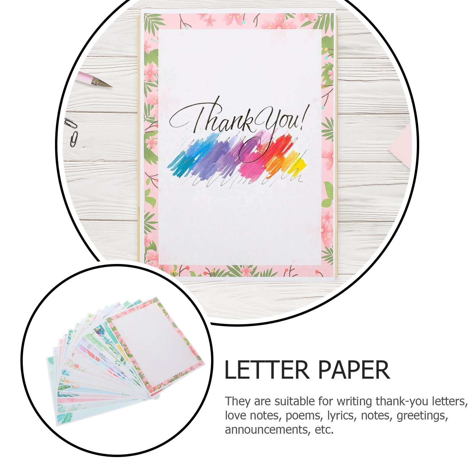 160 Pcs Printer Paper Letter Stationery Students Writing Decor Fresh Flower Border Floral Child