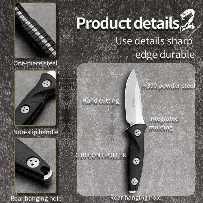 HUANGFU M390 Powder Steel Outdoor Knife with G10 Handle for Hunting and Survival Adventures