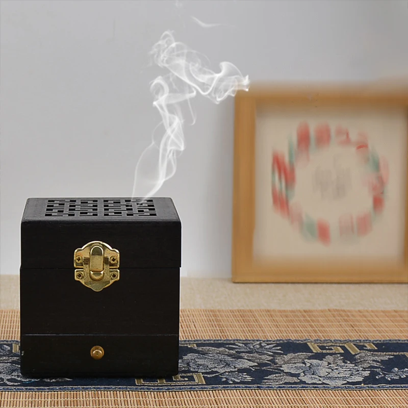 Black Wood Incense Burner Charcoal Natural Box Distiller Wooden Censer Incense Holder Aromatherapy Fragrance Ornament Arabic Bur