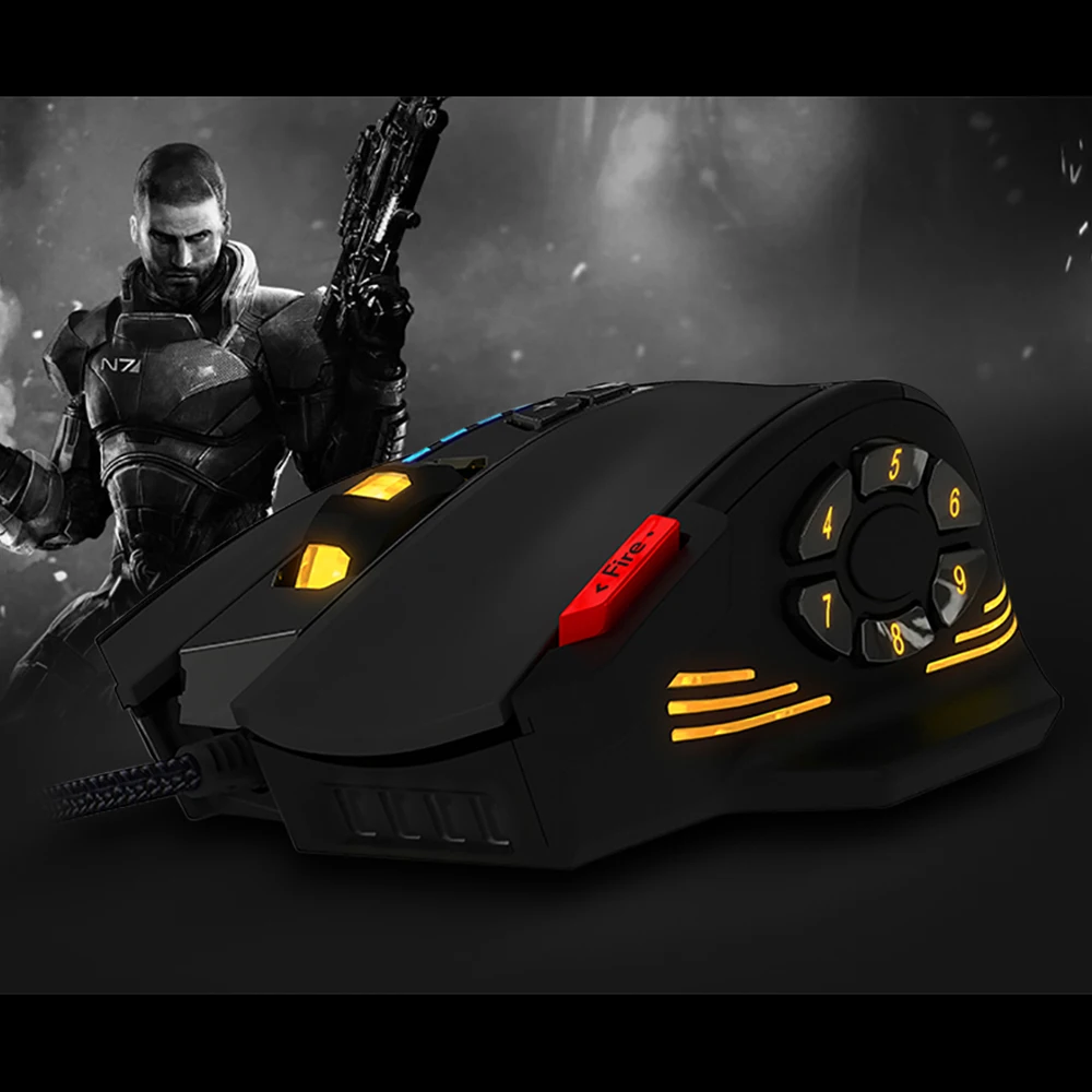 

ZELOTES C-12 Wired USB Optical Gaming Mouse 12 Programmable Buttons Computer Game Mice 4 Adjustable Movement Speed 7 LED Lights