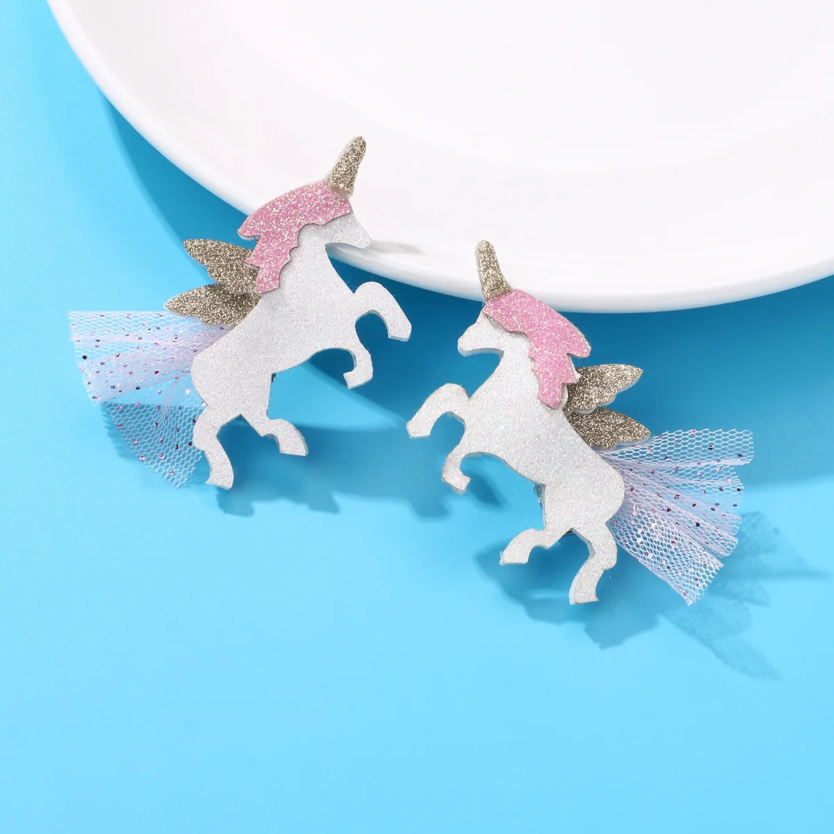 10Sets Glitter Unicorn with Tutu Tail Hairpins Cartoon Horse Hair Clips Fashion Headwear Boutique Hair Accessories for Girls