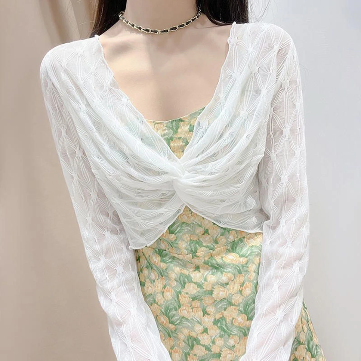 Damen Blumen-Spitzen-Shrug mit Offener Front, Langarm-Cardigan, Elegante Formelle Jacke für Kleider – Detail 2