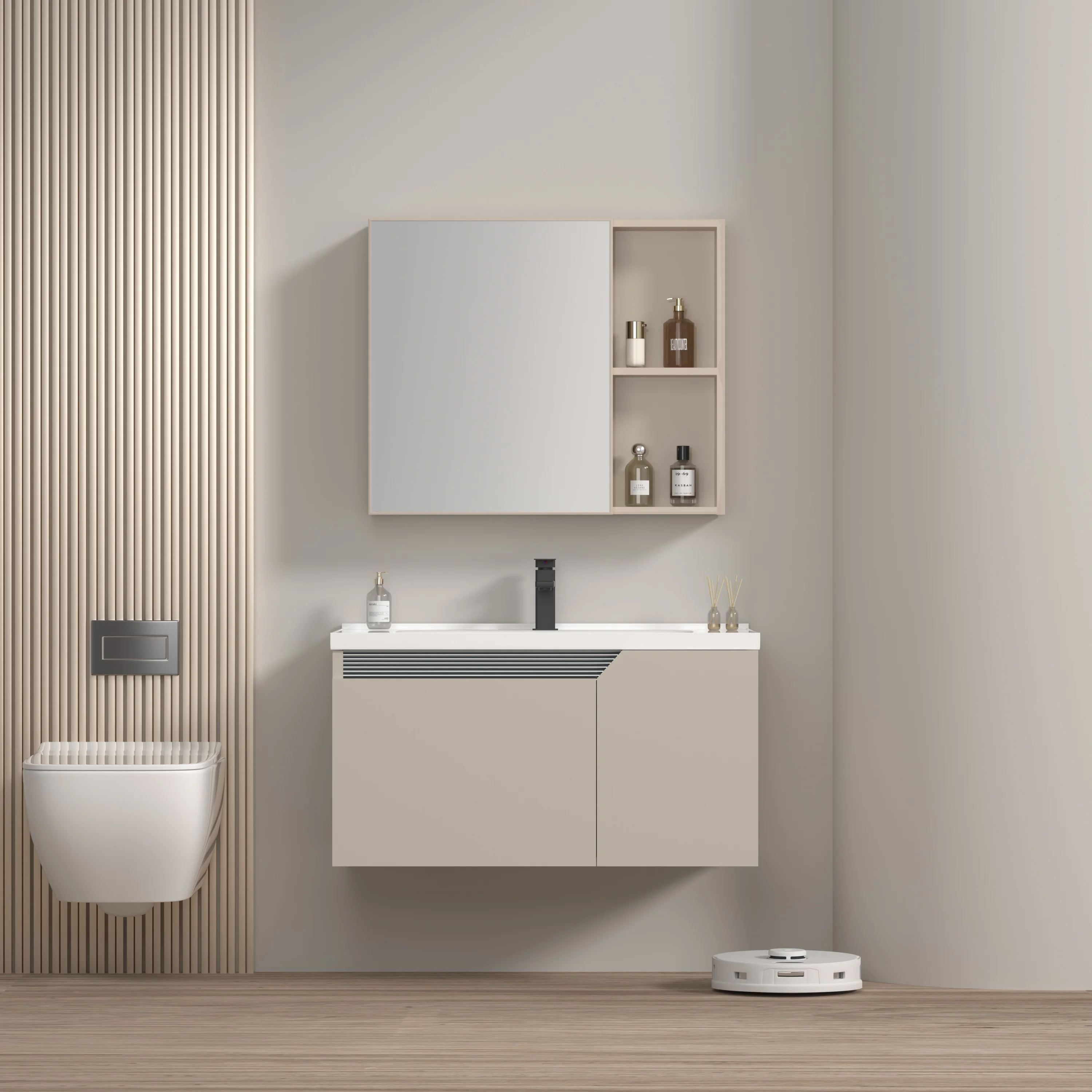 @#Modern Simple Design Aluminum Bathroom Cabinet Vanity Sets LED Touch Illuminate Mirror Waterproof Wall-Mounted Eco-Friendly