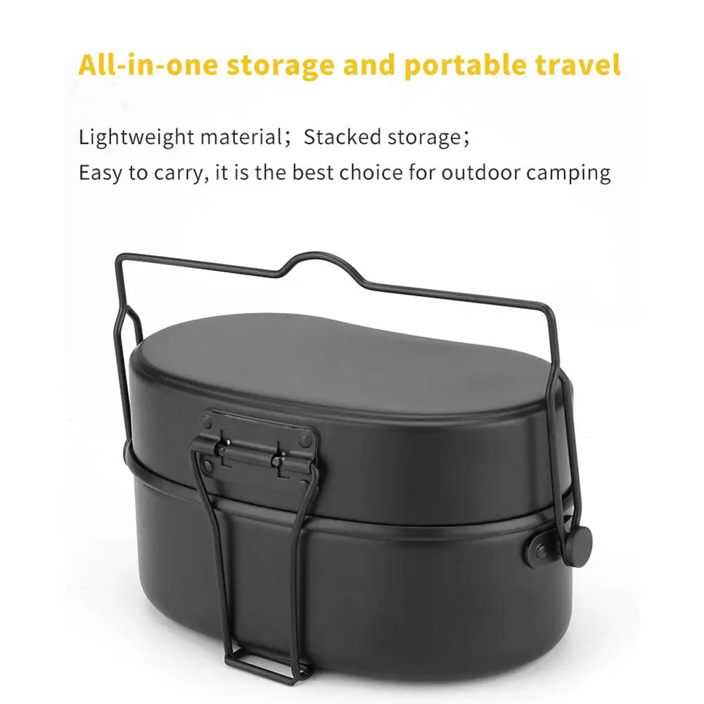 Aluminum Lunch Box Camping Military Training Double-layer Lunch Lunch Handle Cookware Portable Box Box Picnic P9M2