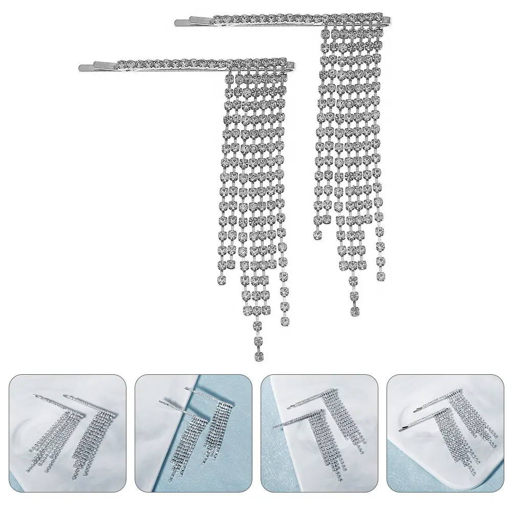 

1Pair Alloy Hairpins Tassels Hair Fringe Silver Hair Clips for Weddings Parties Dances Engagements Anniversaries Woman Hairpin