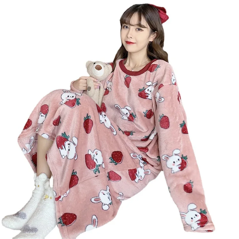 Maternity Winter Thickened Warm Pajamas Coral Velvet Robe Monthly Wearable Pregnant Women Clothing Cute Large Size Long-Sleeved