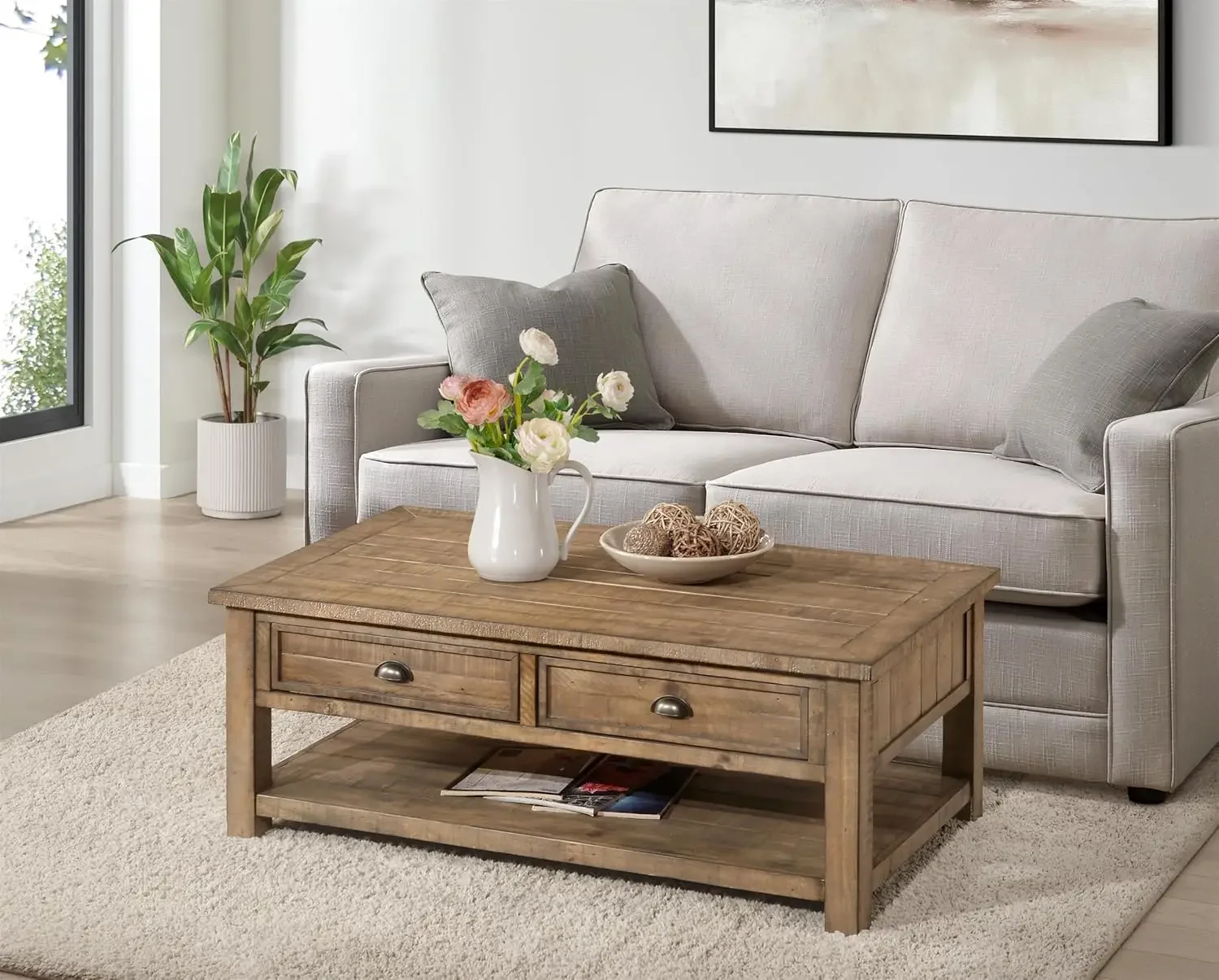 Monterey Solid Wood Coffee Table Reclaimed Natural Ideal for Coastal Farmhouse or Rustic-themed Spaces