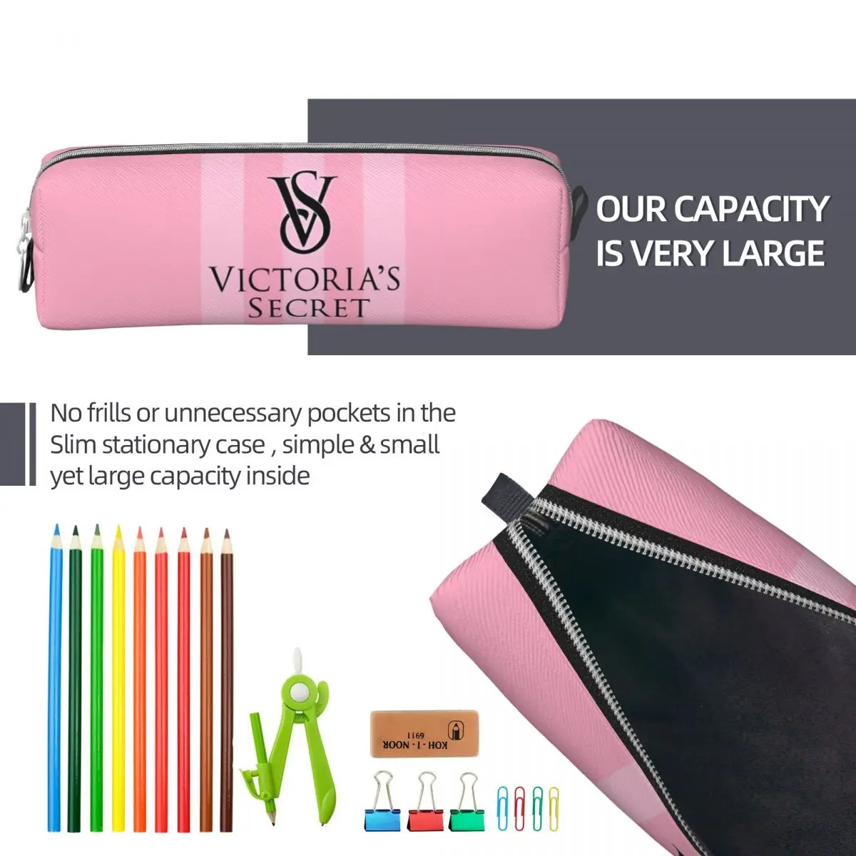 V-Victoria\'s S-Secret Stripe Pencil Cases Fun Pen Bag Student Large Storage Students School Gift Pencil Box