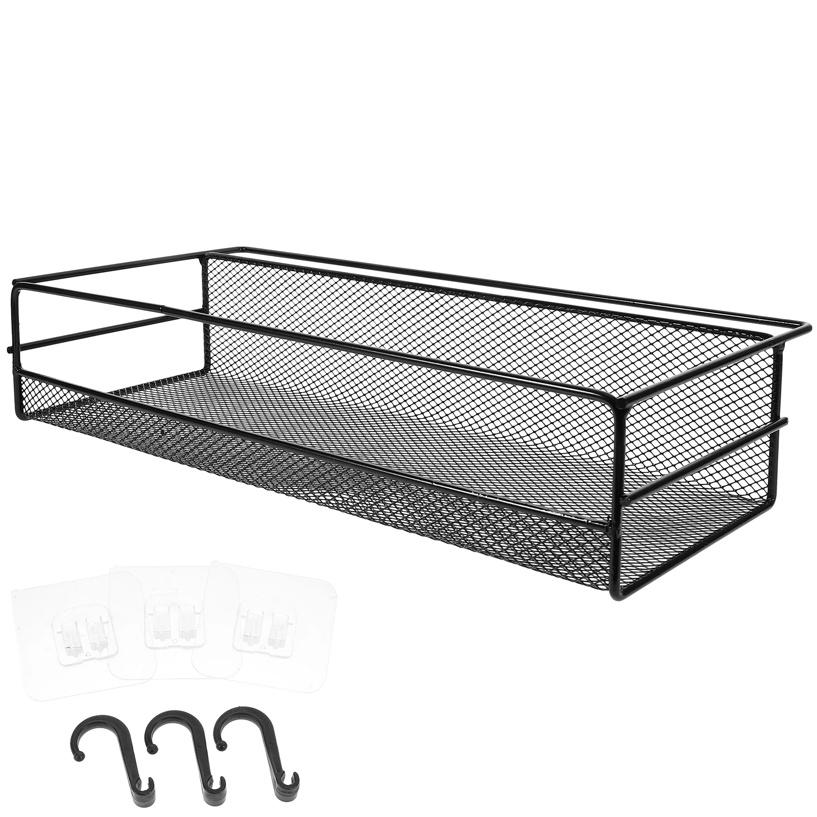 

Iron Wire Wall Basket Black Storage Organizer Rack for Kitchen Multi Functional Hanging Shelf Non Punching Large Capacity