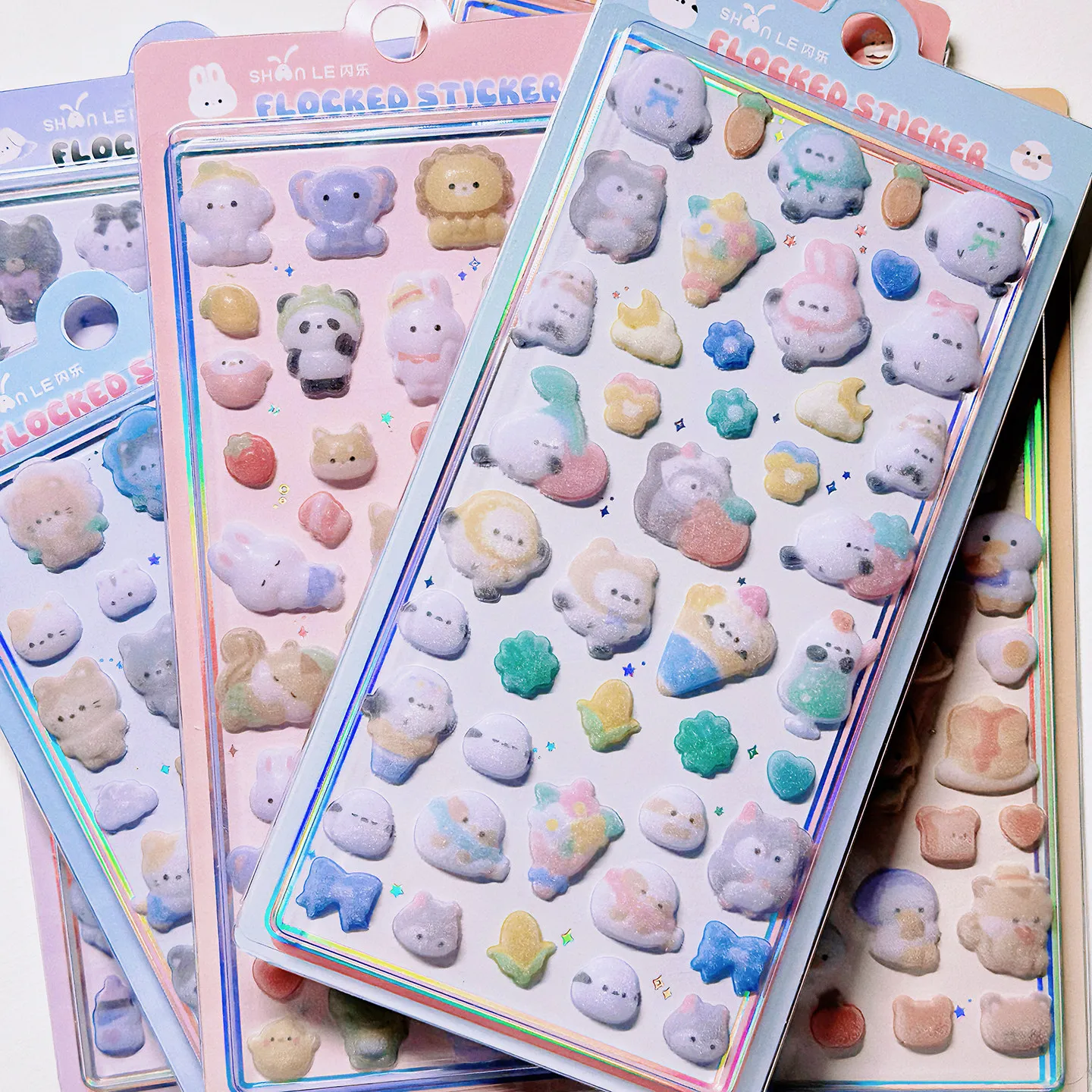 1 pc/6 pcs Cartoon Animals Flocked 3D Relief Stickers Journaling DIY Diary Cute Stationery Sticker Decor School Supplies