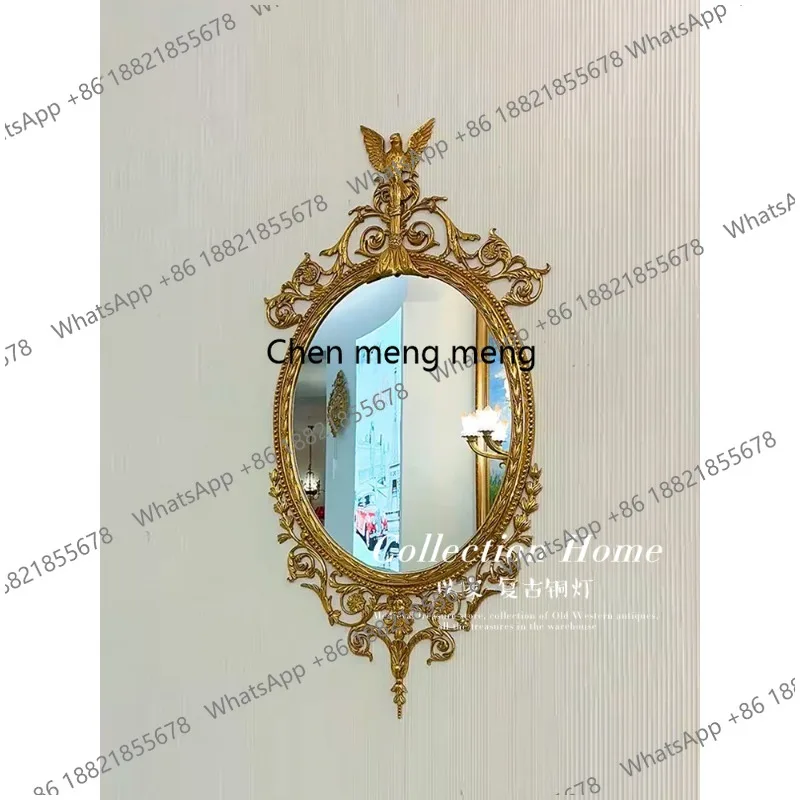 French retro villa living room entrance mirror oval European hollow luxury decorative mirror