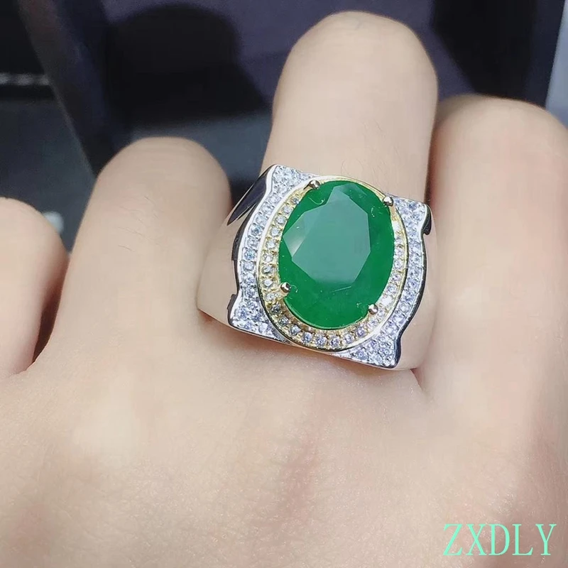 High-end Jewelry Muscular Style Men Ring Emerald Ring 925 Sterling Silver Party Gift