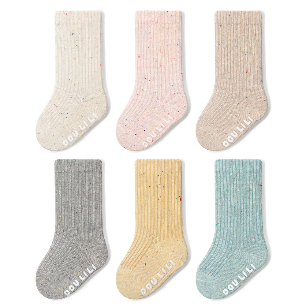 New Cotton Socks For Girls Knee High Rainbow Dot Ribbed Infants Long Tube Sock Anti-Slip Children's Leg Warmers Boys Baby Socken