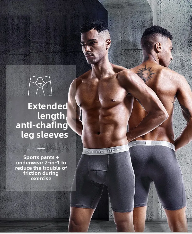 Extended Athetic Underwear Anti-chafing Men's Boxer Briefs Plus Size Slim-fit Long Leg Running Gym Exercise Sports Men's Shorts