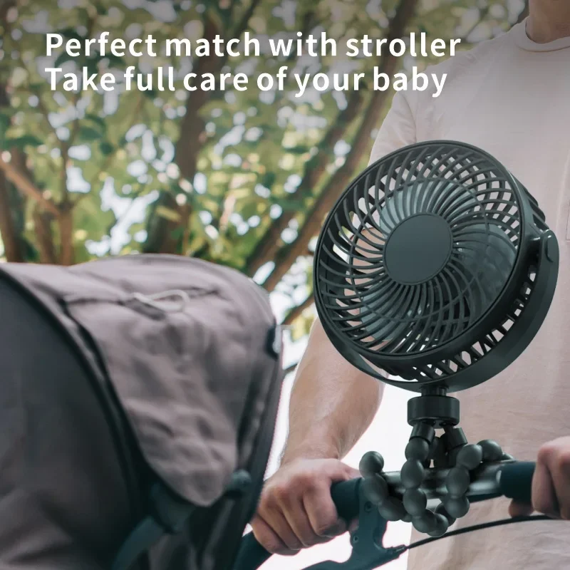 Baby Stroller Fan USB Rechargeable 3 Speed Flexible Octopus Tripod Clip On Handheld Fan For Stroller Crib Home Outdoor