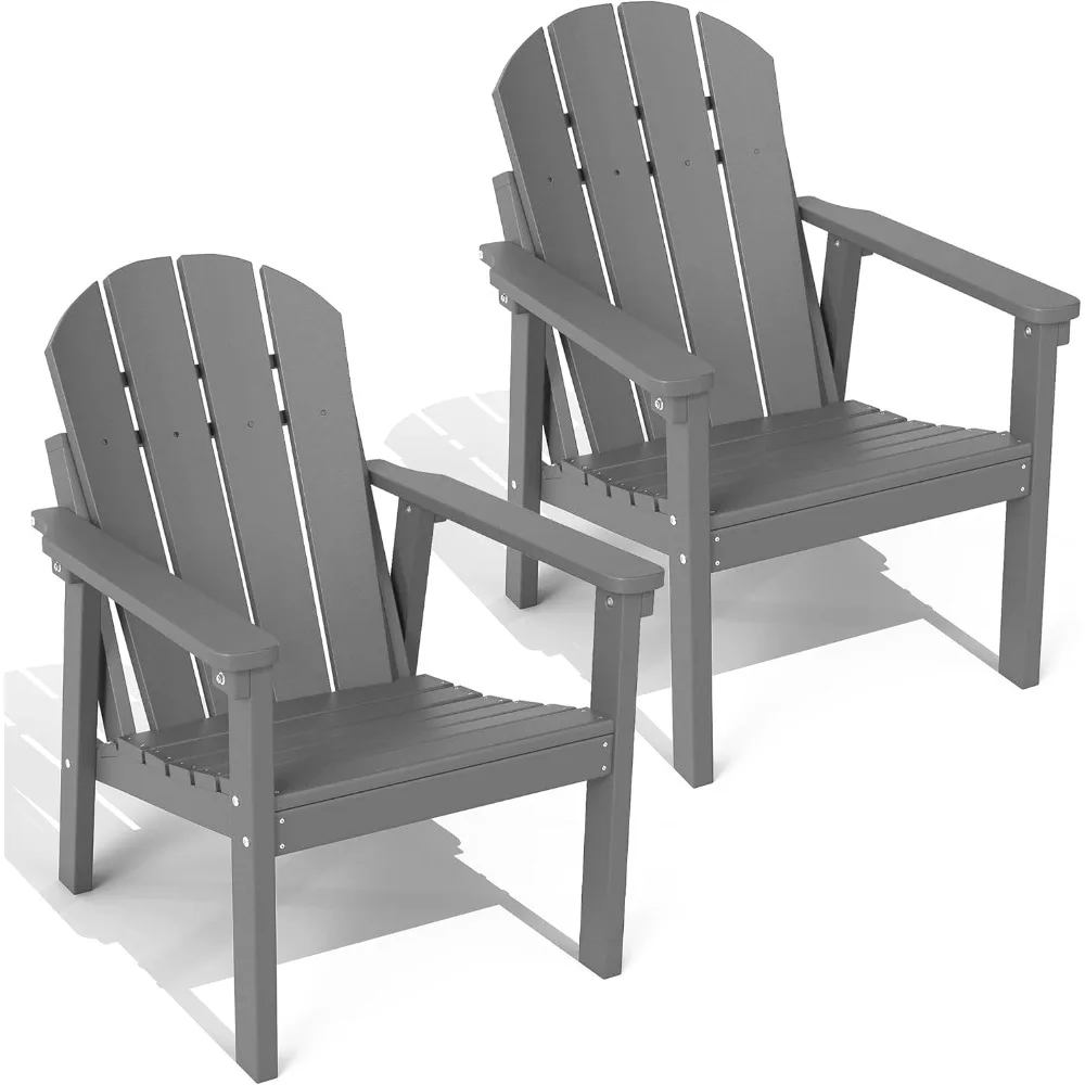 

Adirondack Chairs Set of 2，HDPE Weather Resistant Outdoor Chair，Fire Pit Chair for Deck, Garden, Backyard & Lawn Furniture Grey
