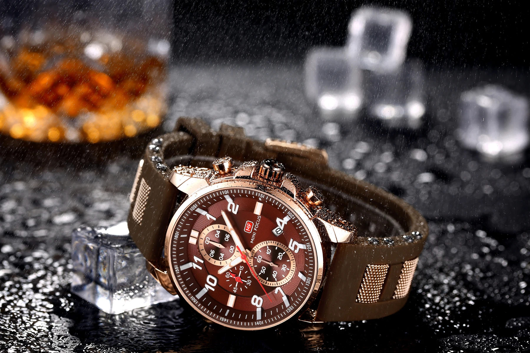 عالية الجودة التركيز الصغير MF0268G الرجال موضة ساعة رياضية سيليكون حزام مقاوم للماء كرونوغراف ساعات كوارتز للرجل