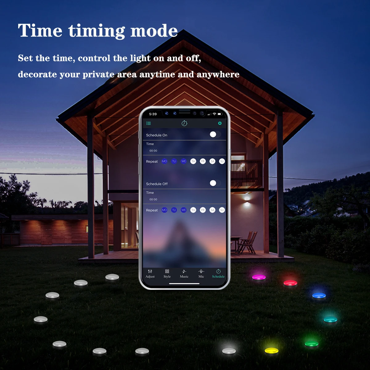 12V RGB 15 Bulbs 10M Ground String Lights Waterproof APP Control Outdoor Walkway Spotlight Buried Lawn Lamps Garden Decoration