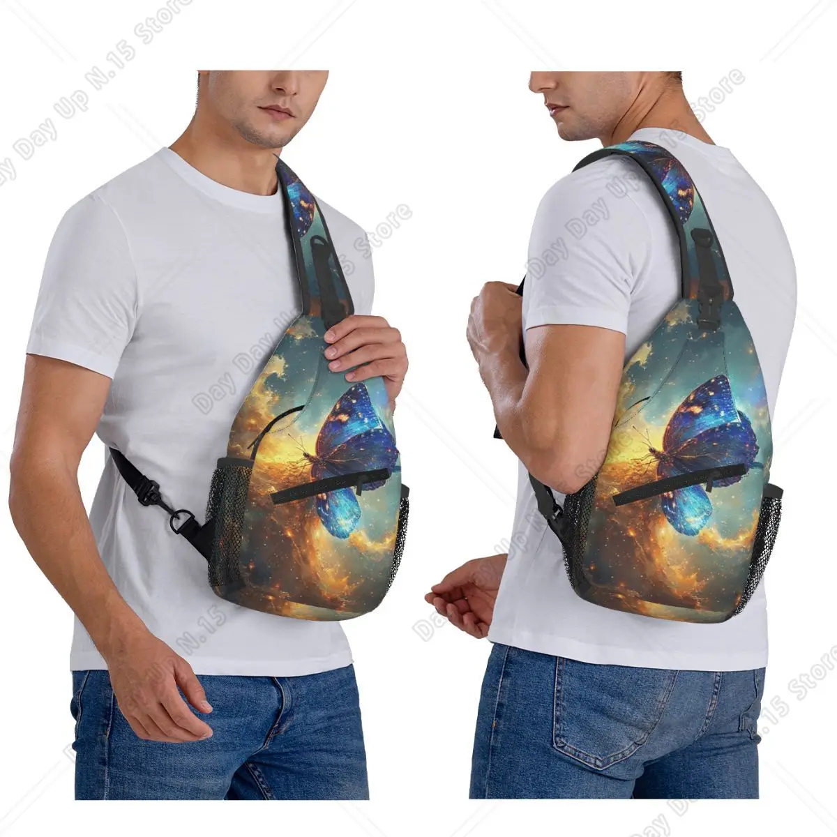 Galaxy Blue Butterfly Chest Bag Men Sling Crossbody Backpack Chest Bag Travel Hiking Daypack Shoulder Bag