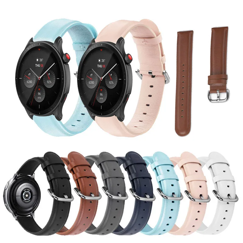 

20 22 мм кожаный ремешок для часов из мягкой кожи для Huami Amazfit GTR 2 2e 3 4 Pro GTR 42 мм 47 мм PACE Stratos 2 2S 3