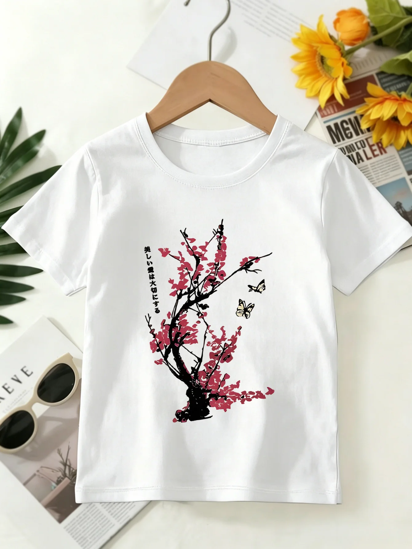 Plum Blossom Butterfly Kids Tee Oriental Art Print Boys Girls Family Matching Cotton Summer Short Sleeve Basic Children Tshirt