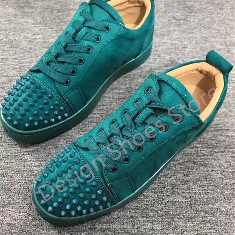 

Spike Rivets Green Suede comfort Flats Men Casual Shoes Lace up lace-up Shoes Plus Size 40-47