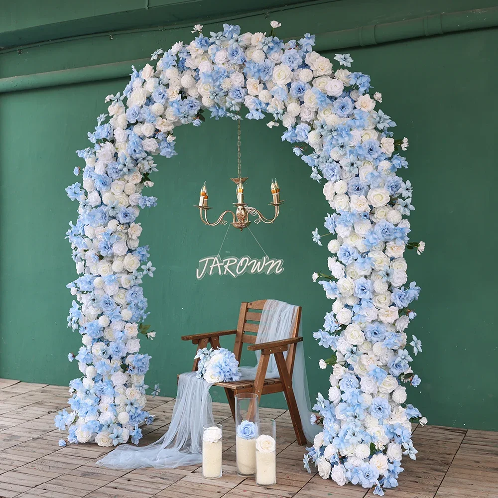 Wedding Arch Decorations Customized Blue White Series Artificial Rose Hydrangea Flower Arrangement Event Party Backdrop Props