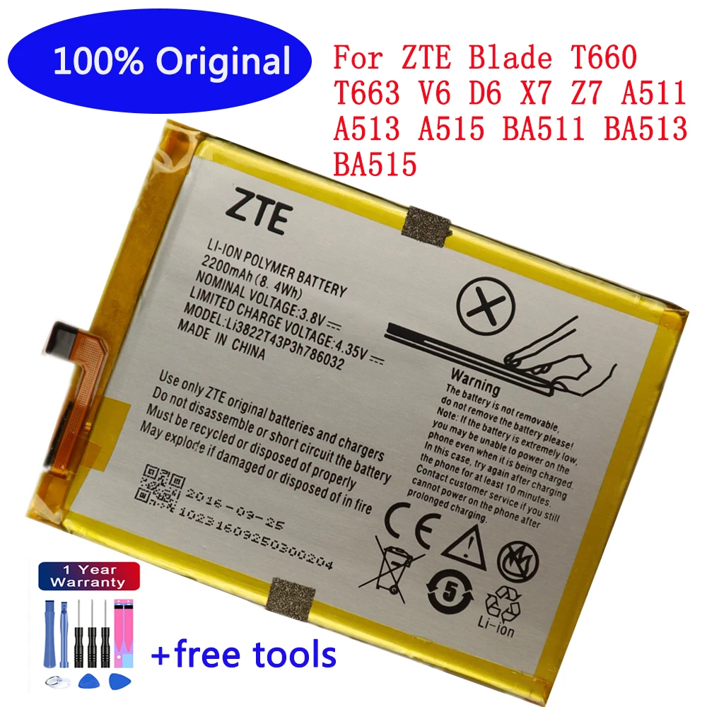 

Li3822T43P3h786032 Orbic RC 501L Battery For ZTE Blade T660 T663 V6 D6 X7 Z7 A511 A513 A515 BA511 BA513 BA515 Bateria + Tools