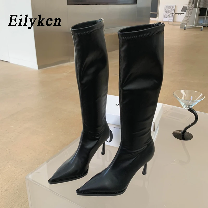 Eilyken Sexy Pointed Toe High Heels Women Knee-High Boots 2024 Spring Autumn Shoes Slim Elastic Fabric Modern Long Botas Mujer