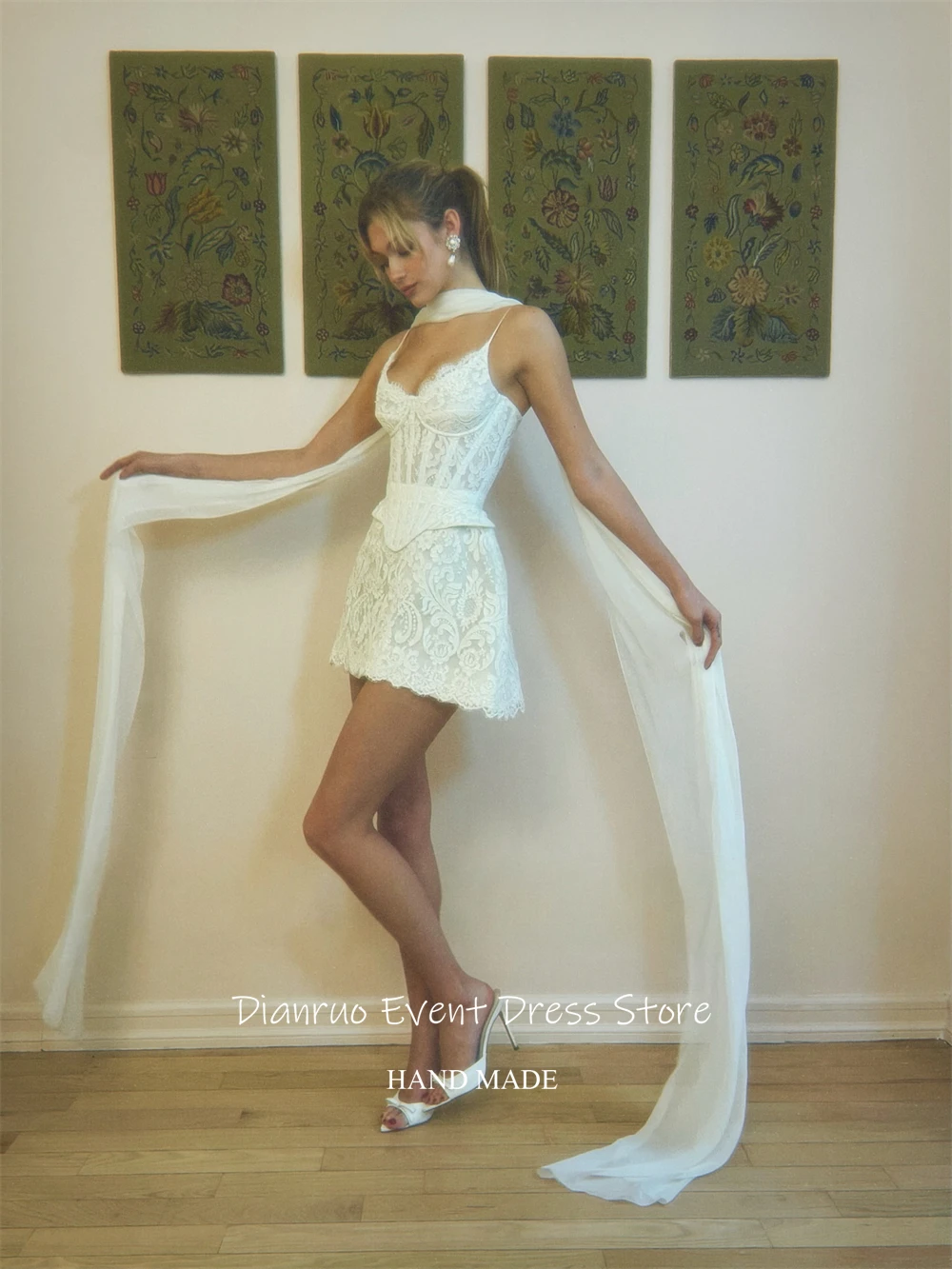 Dianruo Lace Sweetheart Ribbons Wedding Dress A Line Appliques Vestido Novia Spaghetti Straps Civil Robe De Mariée Customized