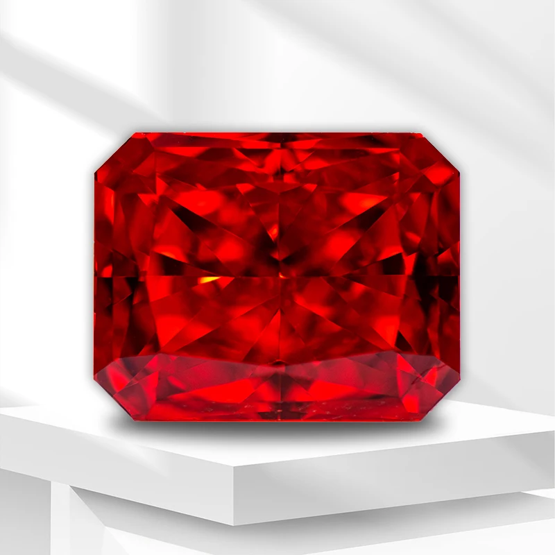 

4k Crushed Ice Cut Cubic Zirconia Stone Red Color Radiant Shape Synthetic Gemstone Lab Synthetic Cz Gems Shiny Quality Jewelry