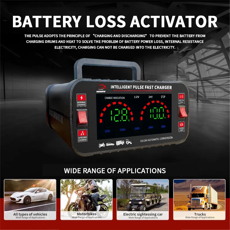 W09 Mini Portable Car Battery Charger 12V-24V Intelligent Universal Charge Protection for Cars Trucks Motorbikes