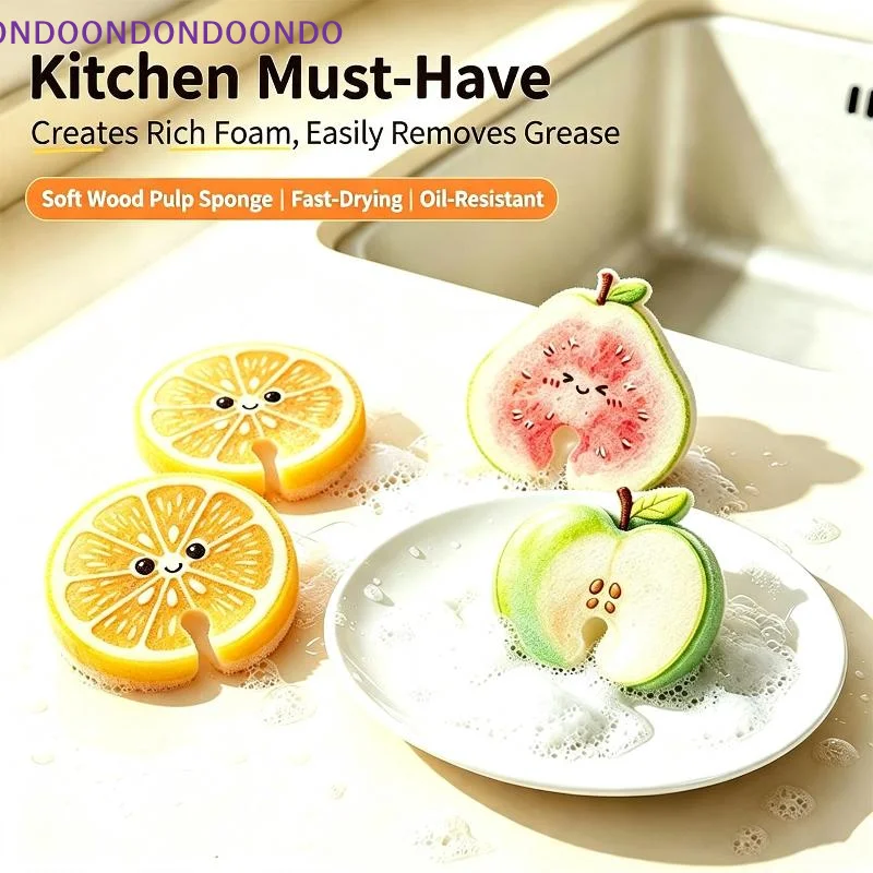 Cute Fruit Pattern Dish Sponge Brush Absorbent Non-Scratch Kitchen Cleaning Gadget for Daily Dish Pot Washing Jobs