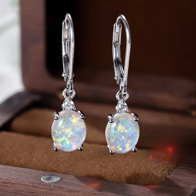 Bohemian Fashion White Fire Opal Dangle Earrings for Women Delicate Banquet Jewelry Accessories Gift