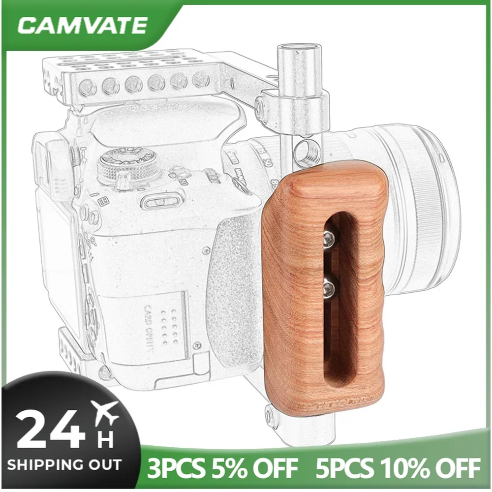 Maniglie in legno CAMVATE (destra e sinistra) con scanalatura di montaggio da 1/4 "-20 per sistema di supporto per gabbia per videocamera DSLR Rig/DV Video Cage Rig nuovo