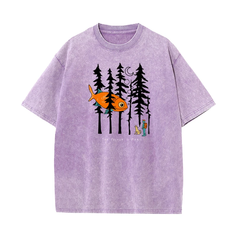 Forest is Magic Crazy Autumn Pure Cotton Crewneck Mens Tees Graphic Washed Tops T Shirt Cute Short Sleeve vintage T Shirt