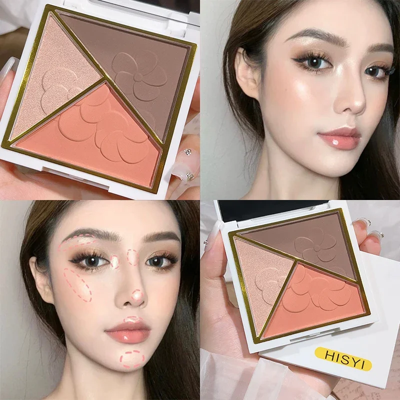 HISYI Contour Palette สาม-in-one Pearlescent Matte Nose Shadow Shadow Eye กระเป๋า Brighten ยาวนานเป็นธรรมชาติ