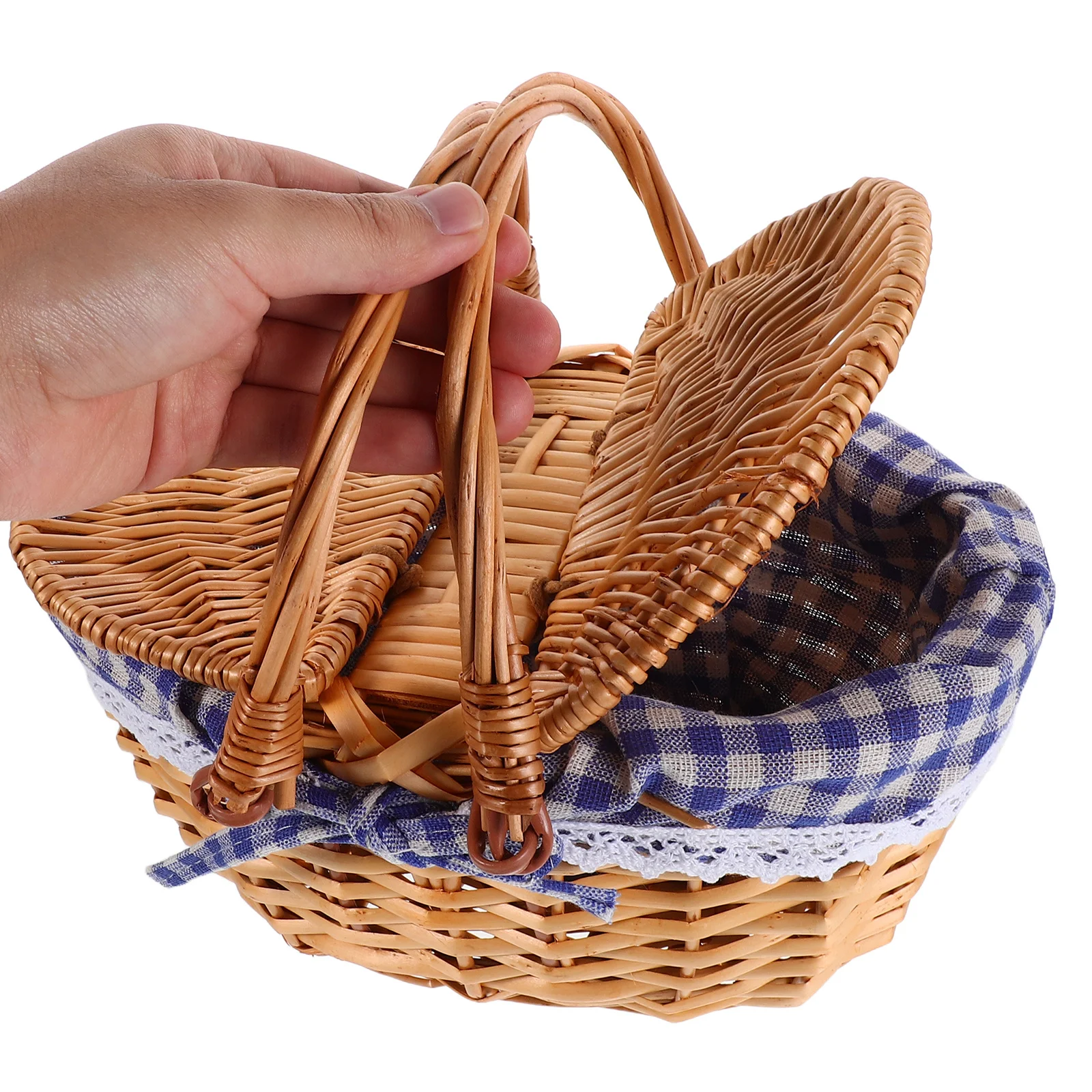 

Детская корзина для пикника, плетеная корзина из ротанга ручной работы с подкладкой в клетку, портативная для ролевых игр, сбор клубники