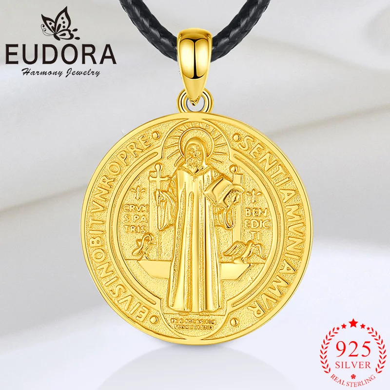 

Ожерелье Eudora Saint Benedict, стерлинговое серебро 925 пробы, позолоченное 18-каратное золото, подвеска в виде креста Сан-Бенито, католическое амule, ювелирное изделие, подарок для мужчин