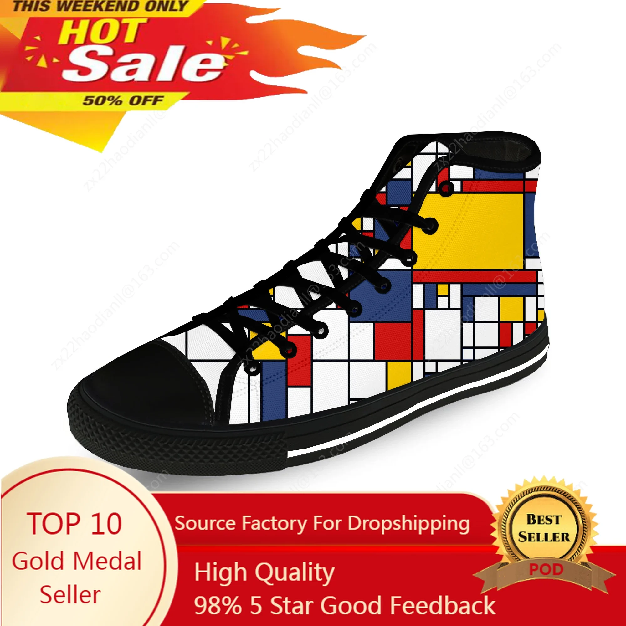 

Mondrian Abstract Art Aesthetic Casual Cloth Fashion 3D Print High Top Canvas Shoes Men Women Lightweight Breathable Sneakers