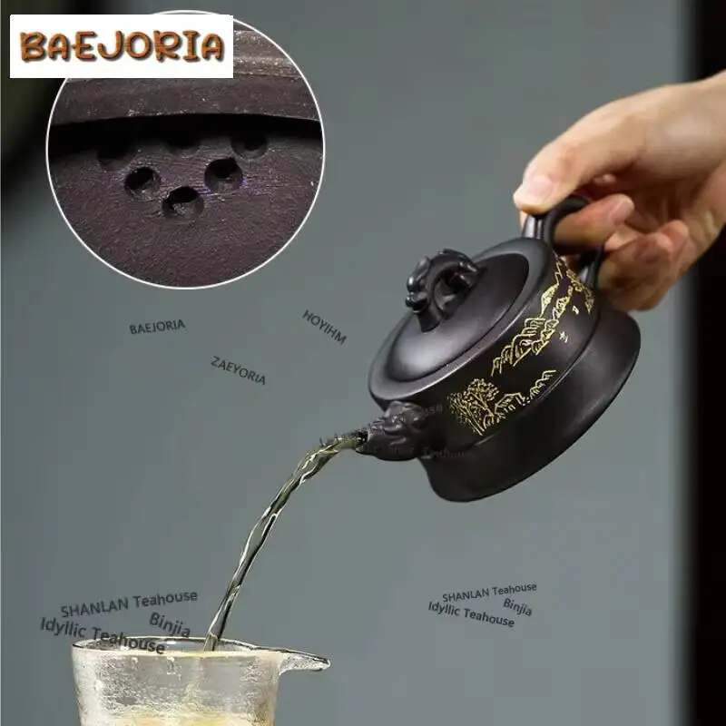 225ml High-end Yixing Purple Clay Teapots Master Handmade Pot Raw Ore Black Gold Mud Kettle Zisha Tea Set Collection Craft Gifts