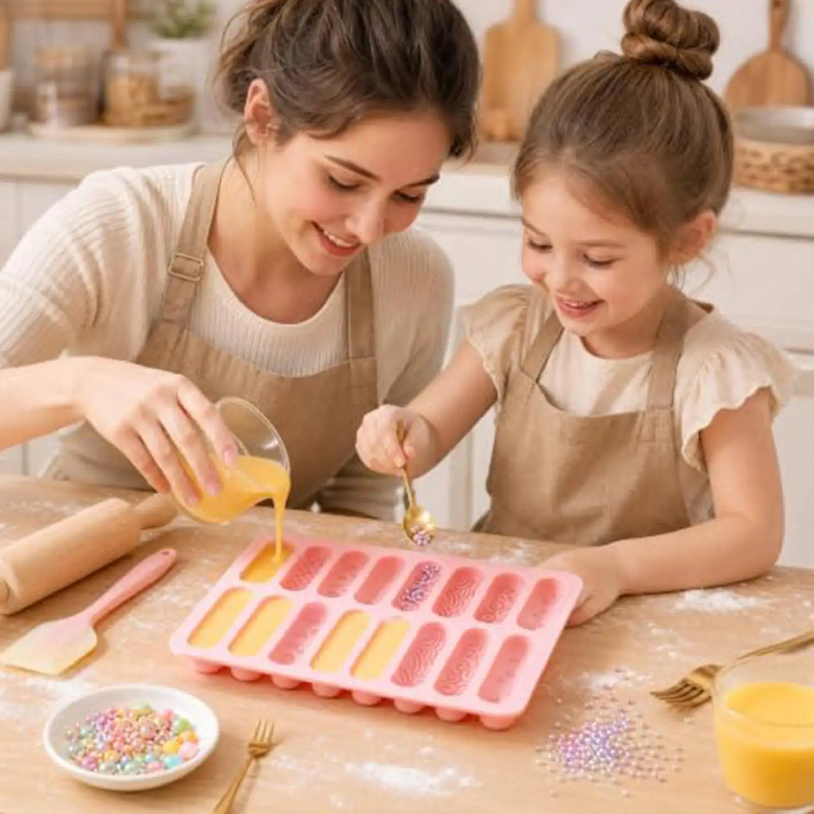 2Pcs 16-Cavity Silicone Baking Molds, Finger B iscuit Chocolate Mold, Candy Jelly Cookie Mold For Party Home Baking