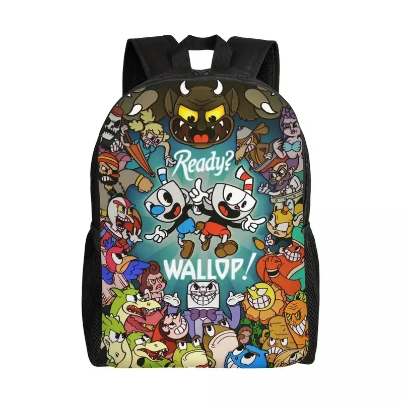 Mochila personalizada de Cuphead Mugman con dibujos animados de juego, mochila informal para hombres y mujeres para la escuela y la universidad