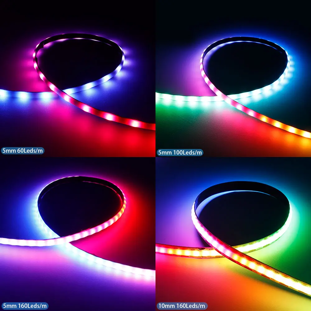 Flexível COB LED Strip Light, Fita Endereçável, Alta Densidade, Full Color, Inteligente, DC5V, WS2812, WS2812B, 60LEDs, 100 LEDs, 160LEDs, m