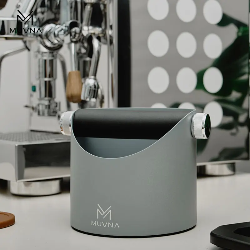MUVNA Espresso Stainless Steel Knock Box, Coffee accessories with Removable Knocking Rod Shock, Non-slip Base(White/Black)