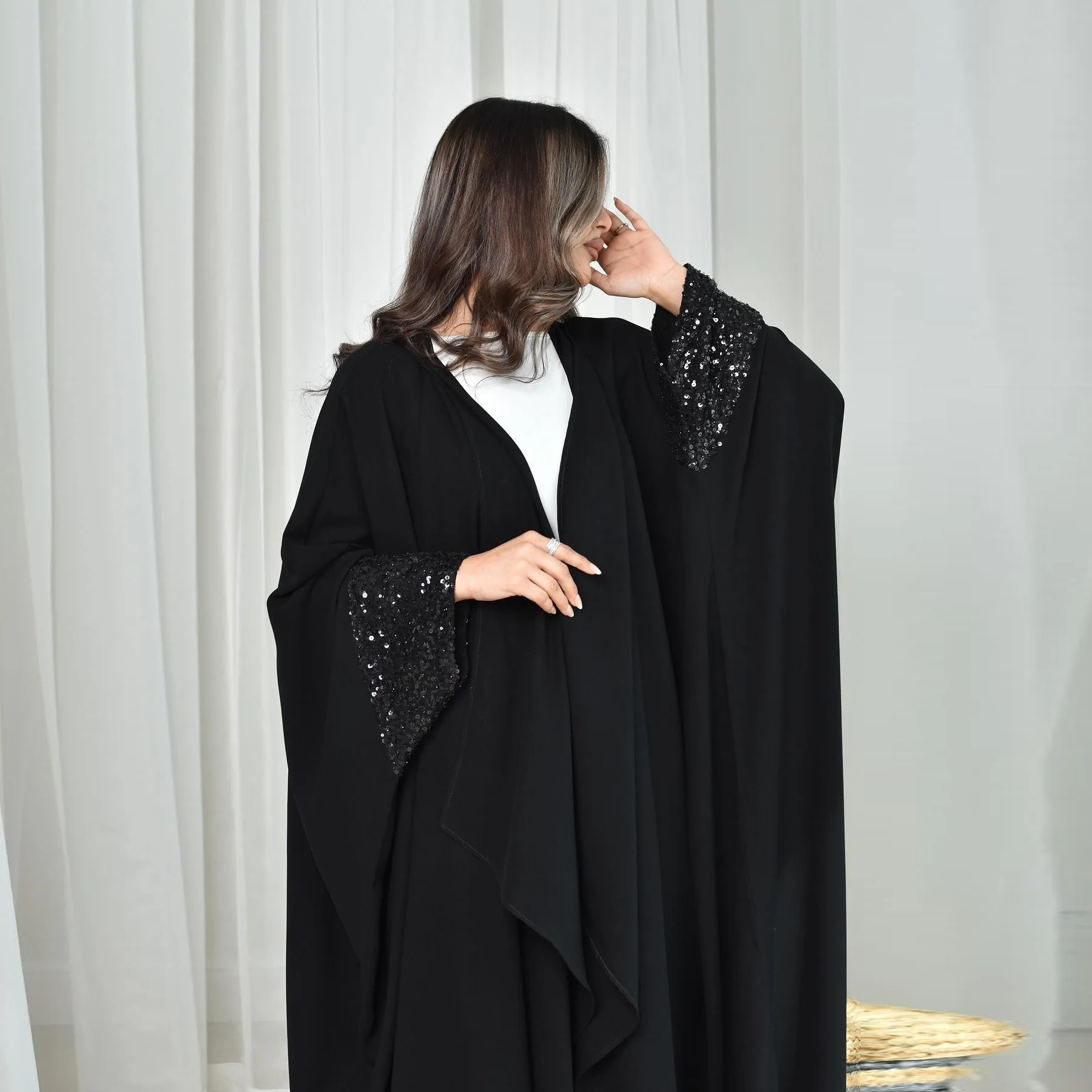 MQ167modest solid color Abaya cardigan one size gown Türkiye Dubai Muslim robe