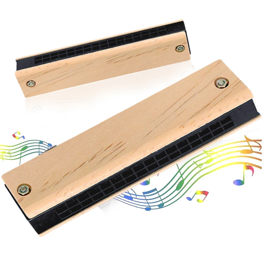 Wooden 16-Hole Harmonica for Featuring Lightweight Construction and Bright Metal Cover for Early Music Education