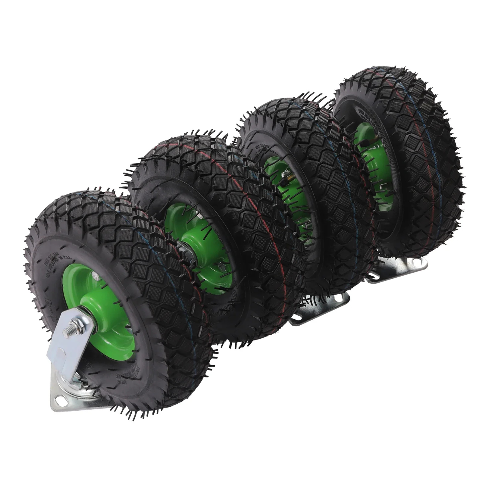 

10 Inch Swivel Pneumatic Casters Set of 4, Air Tires Rubber Wheel with Bolt on Includes 2 Rigid Fixed & 2 Swivel Caster